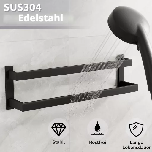 SAYAYO fekete fali törölközőtartó 60 cm rozsdamentes acél dupla fürdőszobai