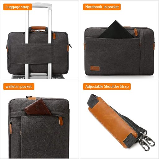 Estarer Laptop Táska 17.3 Colos Szürke Vászon Munka Egyetem Hordozható