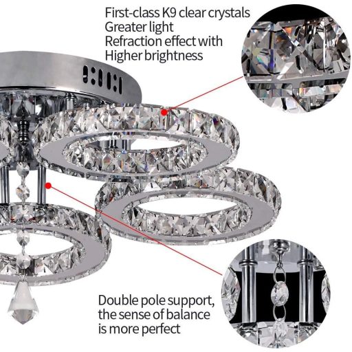 Krištáľový LED stropný luster VETRULUS z nehrdzavejúcej ocele, moderný dizajn