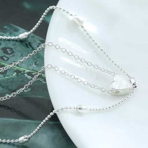 Fashband Többrétegű Choker Nyaklánc Ezüst Szív Medállal - Bohém Stílusú Rövid Női Nyakék Lánc