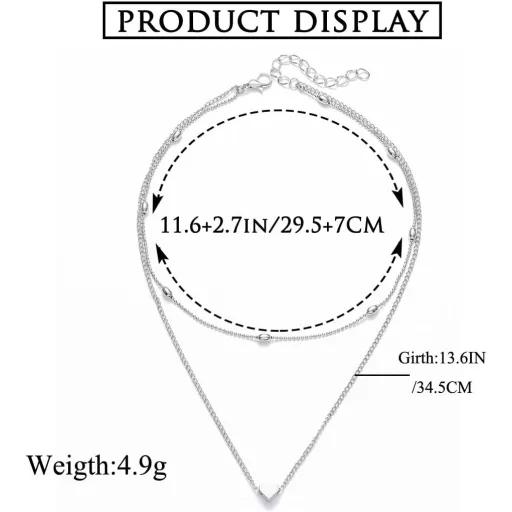 Colier choker multistrat Fashband cu pandantiv inimă argintie - Lanț scurt de damă, stil boem.