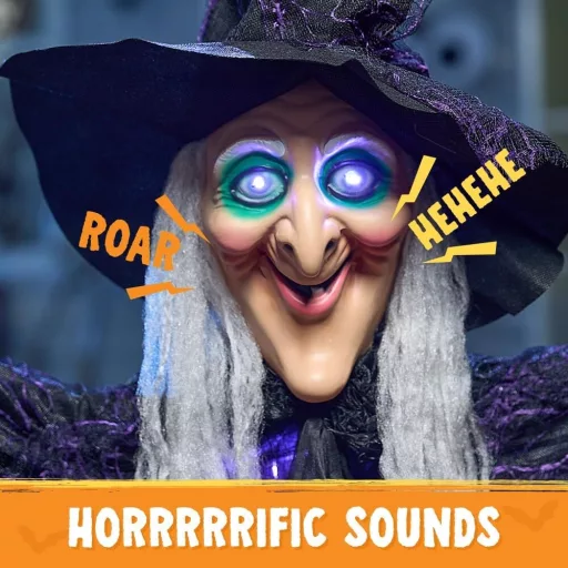 JOYIN Decor de Halloween Vrăjitoare Animată Vorbitoare, 180cm, cu Ochi Luminoși și Activare Vocală