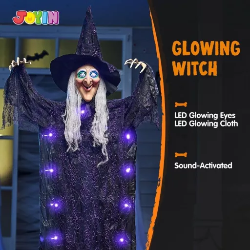 JOYIN 180cm Animált Beszélő Boszorkány Halloween Dekoráció Világító Szemmel és Hangaktivációval