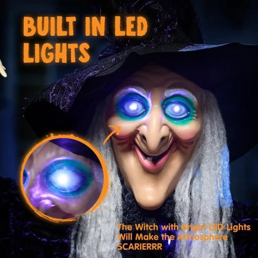 JOYIN Decor de Halloween Vrăjitoare Animată Vorbitoare, 180cm, cu Ochi Luminoși și Activare Vocală