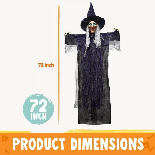 JOYIN Decor de Halloween Vrăjitoare Animată Vorbitoare, 180cm, cu Ochi Luminoși și Activare Vocală
