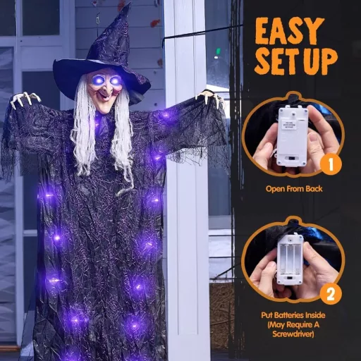 JOYIN Decor de Halloween Vrăjitoare Animată Vorbitoare, 180cm, cu Ochi Luminoși și Activare Vocală