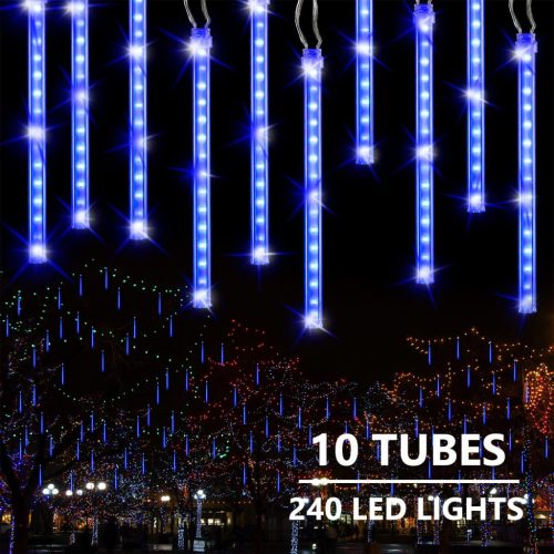 Joomer Set de lumini de Crăciun cu LED, efect ploaie de meteoriți, 240 LED-uri albastre, 30 cm, rezistent la apă, pentru exterior
