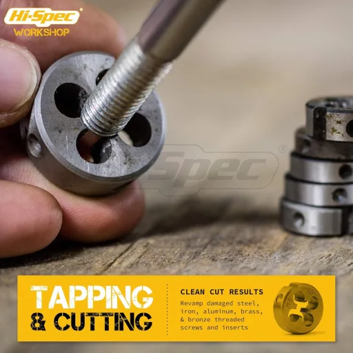 Set de tarozi și filiere metrice Hi-Spec M3-M12, 20 de piese, din oțel aliat, set de scule manuale pentru metal.