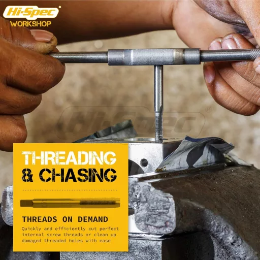 Hi-Spec M3-M12 Metrikus Menetfúró és Menetmetsző Készlet 20 Részes Ötvözött Acél Kézi Szerszám Készlet Fémhez