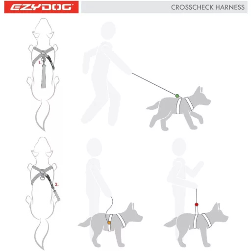 Ham EzyDog Crosscheck Antitorsiune cu Funcție de Control - Ham tip Vestă Roșie pentru Câini de Talie Mică, Medie și Mare, Reflectorizant, Ajustabil XL