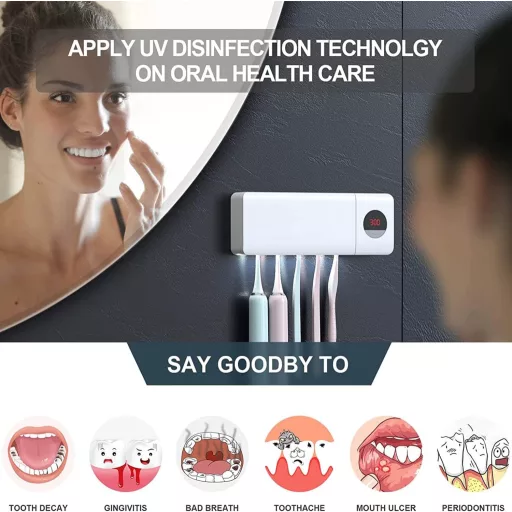 Sterilizator UV pentru periuțe de dinți DSHOW, montabil pe perete, 2000 mAh, alb