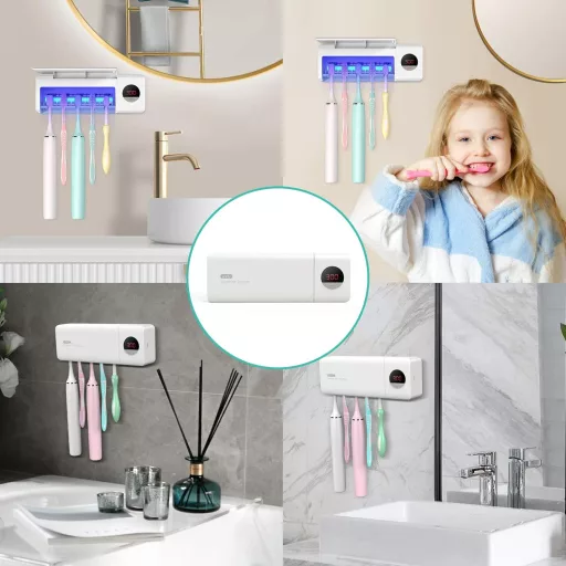 Sterilizator UV pentru periuțe de dinți DSHOW, montabil pe perete, 2000 mAh, alb