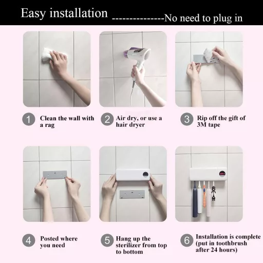 Sterilizator UV pentru periuțe de dinți DSHOW, montabil pe perete, 2000 mAh, alb