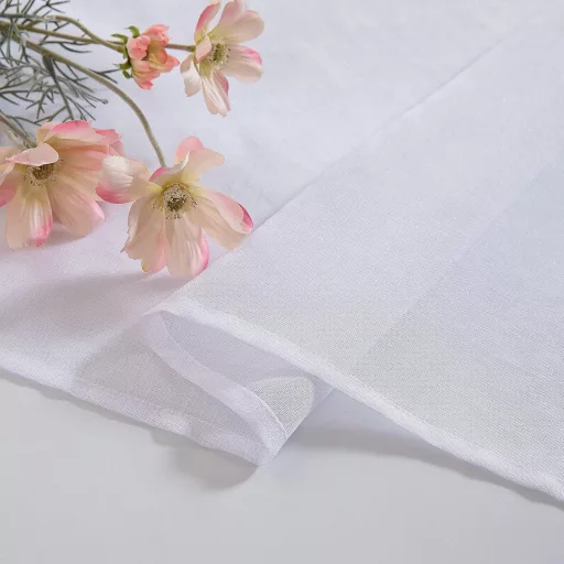 MIULEE Voile függöny szövetgyűrűvel, fehér, 140x160 cm, 2 darab