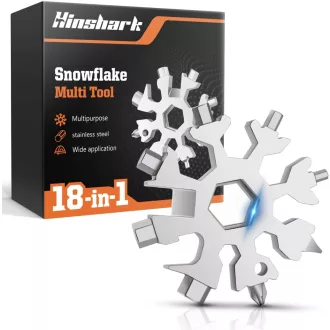   Multitool fulg de zăpadă 18-în-1 Hinshark - Instrument de buzunar din oțel inoxidabil cu breloc, șurubelniță, foarfecă și fluier