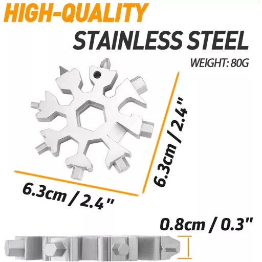 Multitool fulg de zăpadă 18-în-1 Hinshark - Instrument de buzunar din oțel inoxidabil cu breloc, șurubelniță, foarfecă și fluier