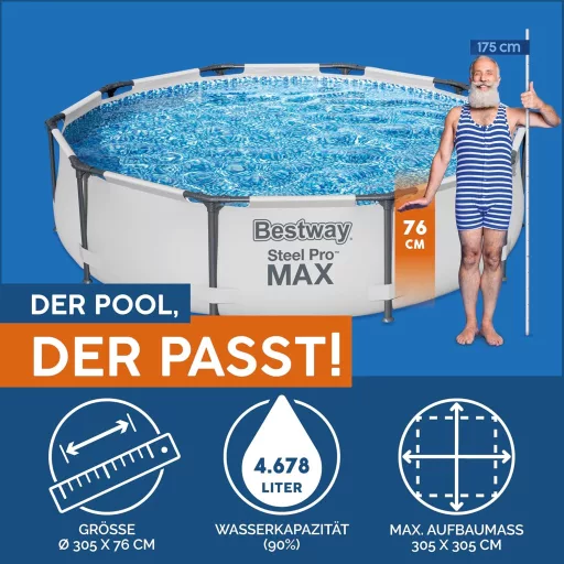 Bestway Steel Pro MAX 305x76 cm kerek medence szürke, szivattyú nélkül - Single
