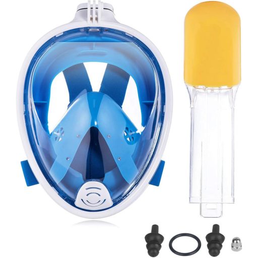 Flyboo Búvármaszk - 180° Panoráma Teljes Arc Légzőcső, Páramentes Búvárkodás, Úszás, Edzett Üveg, Sportkamera Kompatibilis, Kék, XS Méret