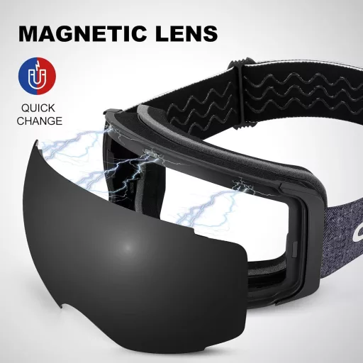 Ochelari de schi unisex Odoland cu lentilă magnetică interschimbabilă, protecție UV, anti-aburire