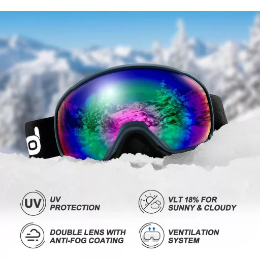 Set Cască și Ochelari de Schi Odoland - Albastru, Unisex, Echipament de Protecție Snowboard cu Protecție UV400, Rezistent la Vânt, Material PC Ușor, Mărimea S