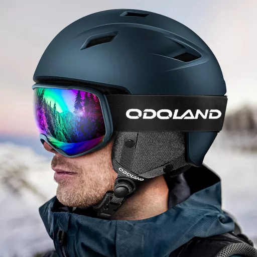 Odoland Sí Sisak és Szemüveg Szett - Kék Unisex Snowboard Védőfelszerelés UV400 Védelemmel, Szélálló, Könnyű PC Anyagból, S Méret