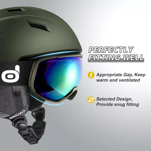 Odoland Sí Sisak és Szemüveg Szett - Zöld Unisex Snowboard Védőfelszerelés UV400 Védelemmel, Szélálló, Könnyű Polikarbonát, L Méret