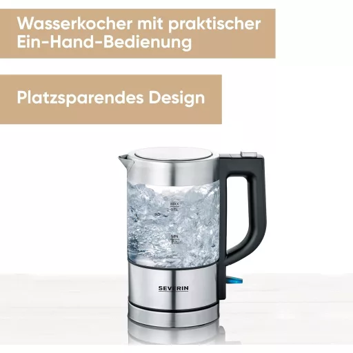 SEVERIN Mini Üveg Vízforraló 0,5L Rozsdamentes Acél Fekete Kompakt Elektromos