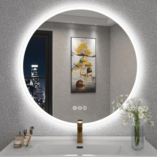S'bagno 60 cm Okrúhle LED zrkadlo do kúpeľne - Dotykové, so stmievaním, zmenou farby svetla a Bluetooth reproduktorom