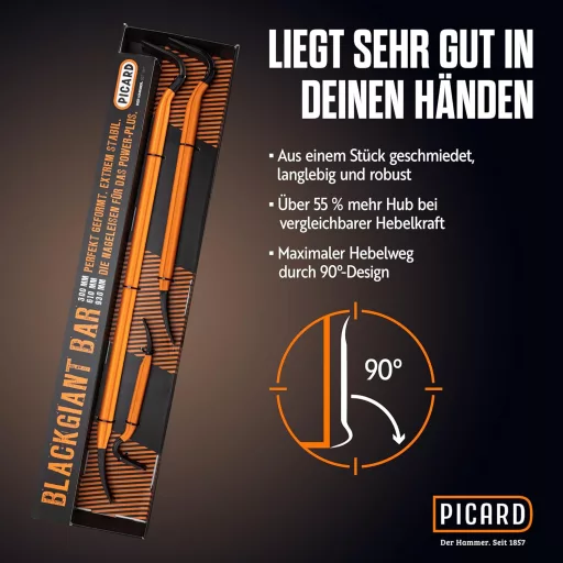 Set de leviere profesionale PICARD BlackGiant Bar No. 46Z, din oțel, 3 buc, cu unghi de 90°