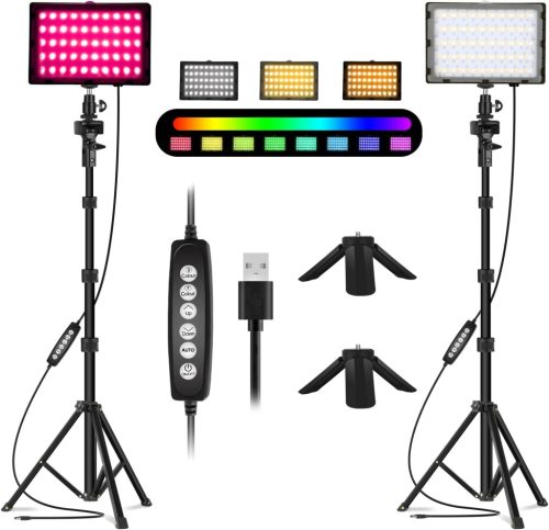 Set Lămpi Video LED RGB EMART - 5500K Intensitate Reglabilă, USB, cu Trepied, pentru Streaming, YouTube, Studio Foto