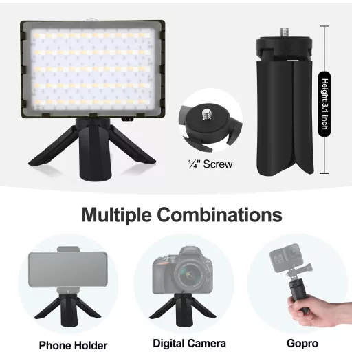 Set Lămpi Video LED RGB EMART - 5500K Intensitate Reglabilă, USB, cu Trepied, pentru Streaming, YouTube, Studio Foto