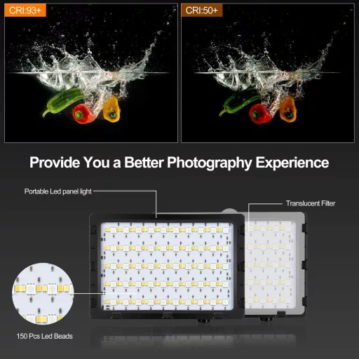 EMART RGB LED Videó Lámpa Szett - 5500K Állítható Fényerő, USB, Tripod Állvánnyal, Streaming, YouTube, Fotó Stúdió Világítás