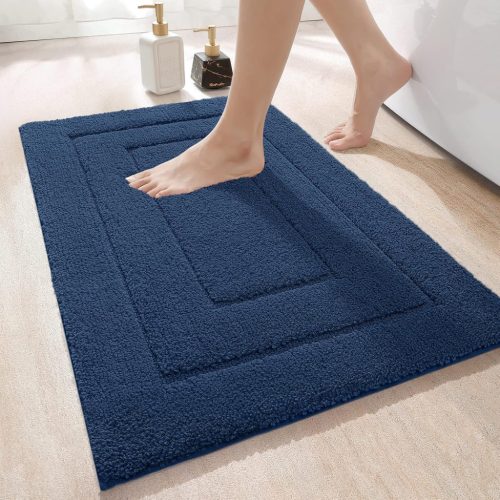 Covoraș antiderapant DEXI pentru baie - Covoraș de baie absorbant din microfibră moale, lavabil la mașină, 80x50 cm, bleumarin