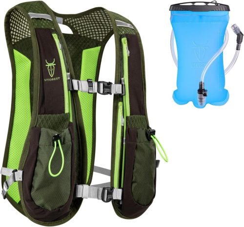 UTOBEST 5L Rucsac de alergare ultraușor cu sistem de hidratare de 1,5L - Rucsac hidratare bărbați femei pentru alergare, maraton, ciclism, Verde