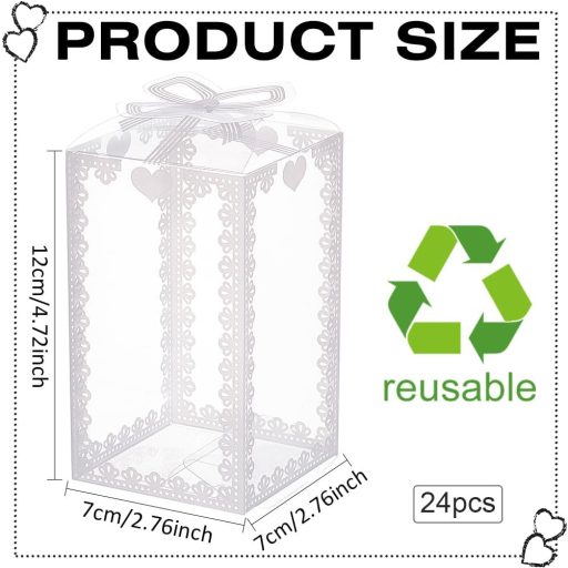 BENECREAT 24 buc. Cutii cadou transparente cu fundă, 12x7x7 cm, ambalaj decorativ pentru nuntă