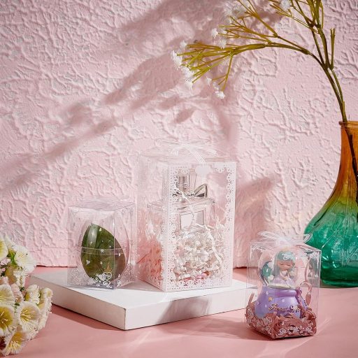 BENECREAT 24 db Átlátszó Masnis Ajándékdoboz 12x7x7 cm Esküvői Dekorációs Csomagolás