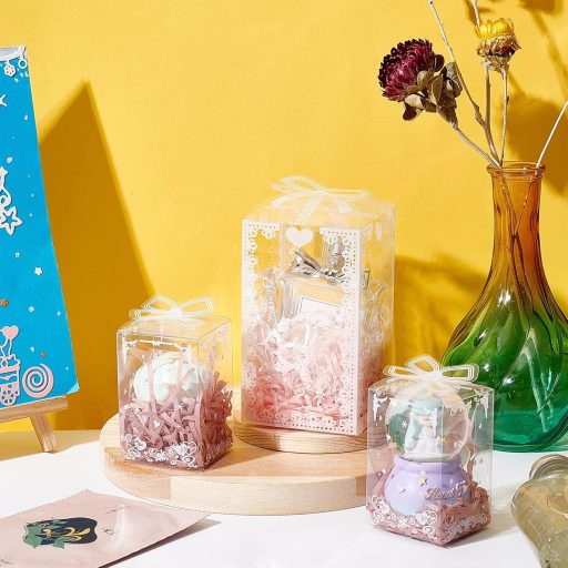 BENECREAT 24 db Átlátszó Masnis Ajándékdoboz 12x7x7 cm Esküvői Dekorációs Csomagolás