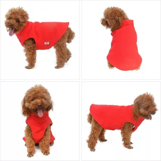 Kutya télikabát, Meleg Polar Anyagú, Póráznyak Lyukkal, Piros S Méret Újracsomagolt termék