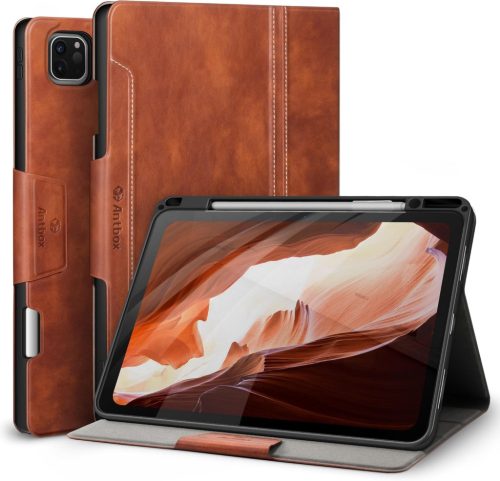Husă de piele Antbox pentru iPad Pro 12.9" (2018-2022) - cu suport pentru creion, funcție automată Sleep/Wake, carcasă de protecție din piele PU, maro