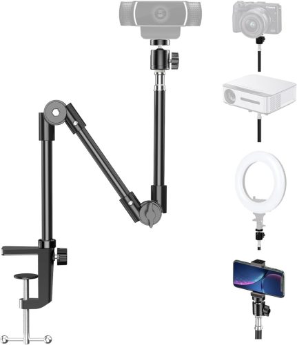 Suport Webcam KDD cu suport de telefon - Braț flexibil de 25 inch pentru camere web Logitech C922/C920/Brio 4K și camere GoPro - 22 F