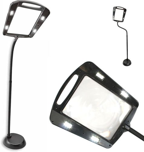 FISHTEC Nagyító Lámpa - 5x Nagyítás, 22,5x18 cm Képernyő, 12 LED Világítás, 160 cm Állvány, Flexibilis Talp, Fekete