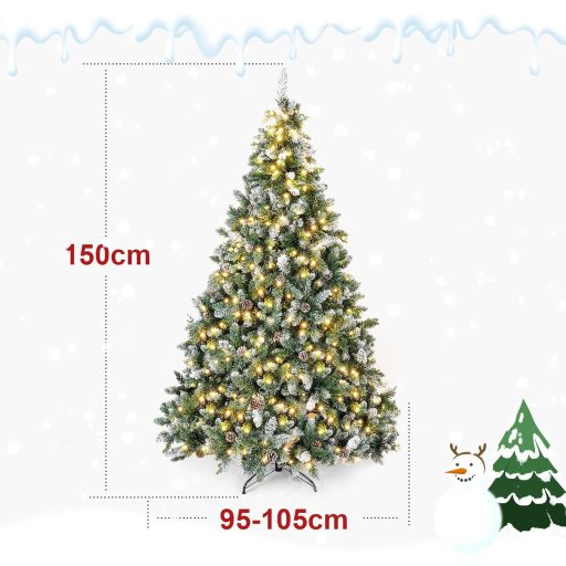 Brad Artificial Yorbay, 150 cm - Cu Lumini LED, Decorațiuni cu Zăpadă și Conuri Naturale - Cu Suport Stabil, 554 de Ramuri, Brad de Crăciun din PVC
