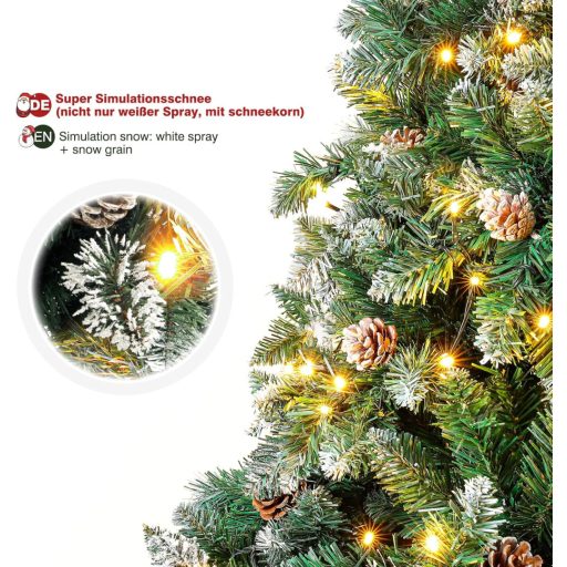 Yorbay Műfenyő 150 cm - LED Világítással, Havas Díszítéssel és Valódi Tobozokkal - Stabil Állvánnyal, 554 Ággal, PVC Karácsonyfa