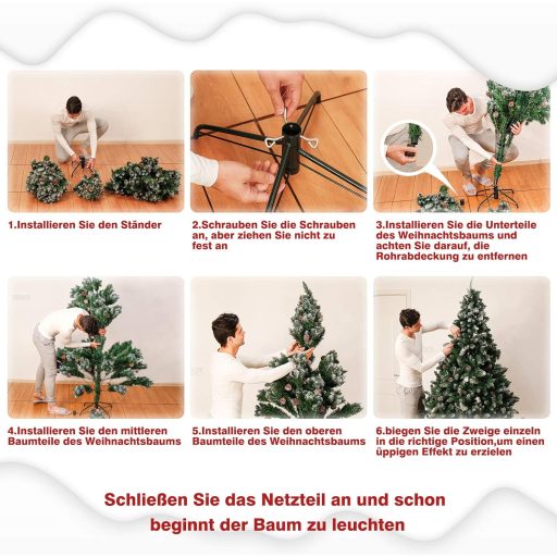 Yorbay Műfenyő 150 cm - LED Világítással, Havas Díszítéssel és Valódi Tobozokkal - Stabil Állvánnyal, 554 Ággal, PVC Karácsonyfa