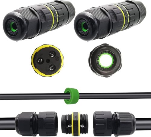 Cutie de Joncțiune Cablu Impermeabilă CTRICALVER IP68 pentru Exterior - Pentru Cabluri cu Diametrul de 9-12 mm, Conector Rapid cu 3 Pini, Negru, 2 buc