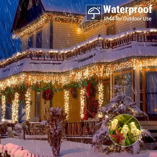 Qedertek 432 LED Jégcsap Függöny Fehér, 10,8m Karácsonyi Kültéri Világítás Távirányítóval