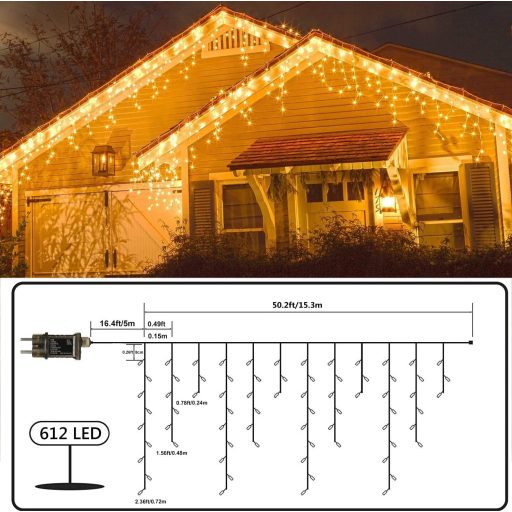 Qedertek 432 LED vianočné cencúľové osvetlenie, biele, 10,8 m, vonkajšie, s diaľkovým ovládaním