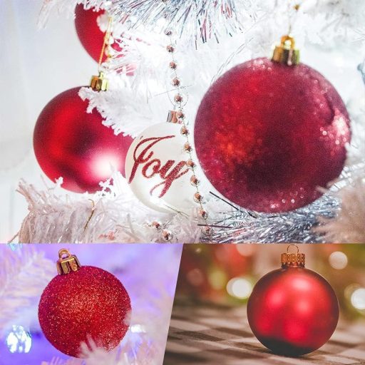 Set de ornamente pentru bradul de Crăciun BLAZOR, 34 buc. - Globuri incasabile din plastic, decorațiuni mate, sclipitoare, cu modele, culoare roșie, 6 cm diametru, decorațiuni pentru brad.