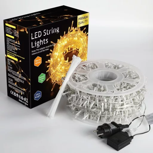 Elegear Kültéri-Beltéri Fényfüzér 100m - 1000 LED Meleg Fehér Karácsonyi Világítás 8 Üzemmóddal - IP44 Vízálló Dekoráció Esküvőre, Kertbe, P