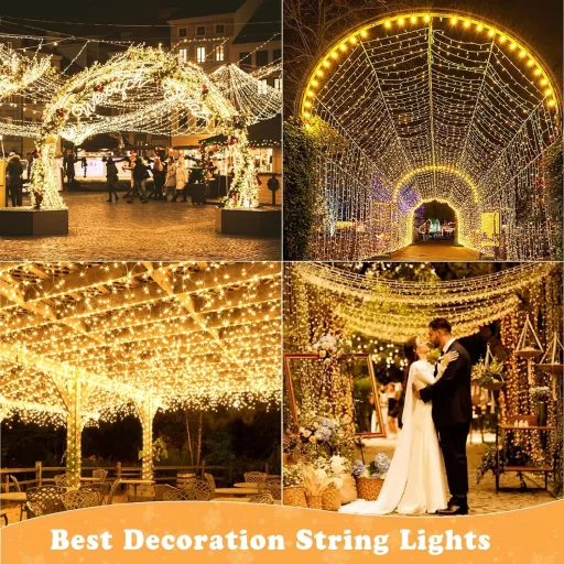 Ghirlandă Luminoasă Exterior-Interior Elegear 100m - 1000 LED Alb Cald, Iluminat de Crăciun cu 8 Moduri - Decorațiune Impermeabilă IP44 pentru Nuntă, Grădină, P